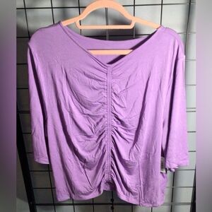Daily Ritual 3/4 sleeve lilac tee with ruching down front NWT